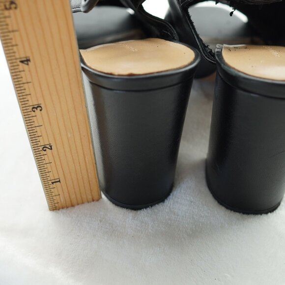 Banana Republic Black Leather Block Heel Sandals Size 9 Peep Toe Slingback Flawe - Picture 4 of 10